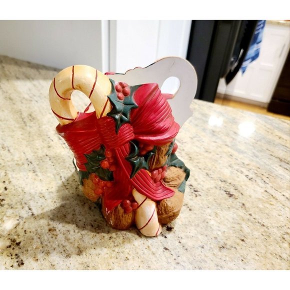 Vintage Holland Mold Christmas Candy Cane Bow Walnut Napkin Holder.App 6"H 6.5"W - Picture 1 of 12